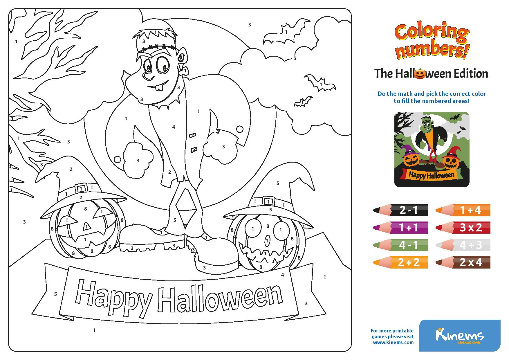 Halloween Coloring Numbers | Printable Educational Board Game