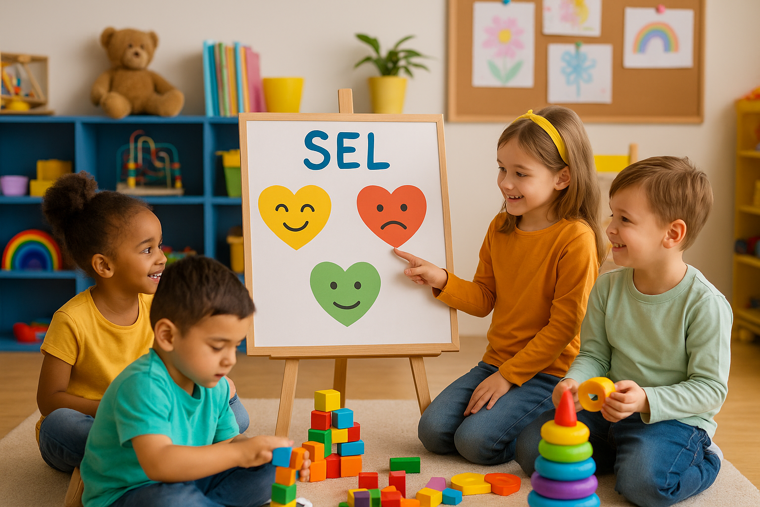 Young children engaged in social emotional learning activities in an inclusive early childhood classroom